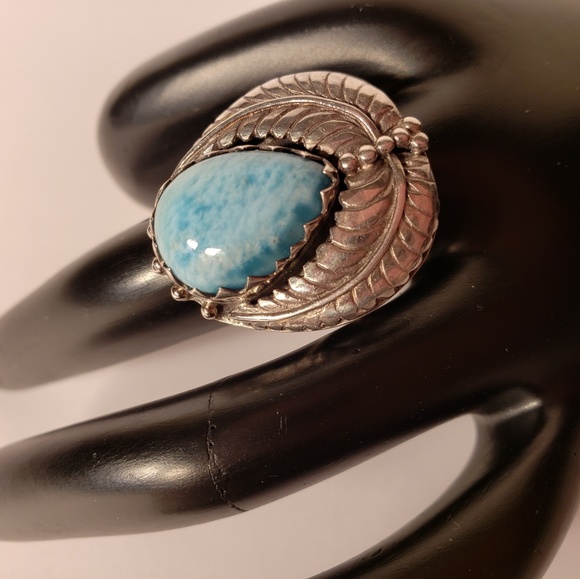 Vintage 1970s Larimar Sterling Silver .925 Ring - Picture 2 of 7